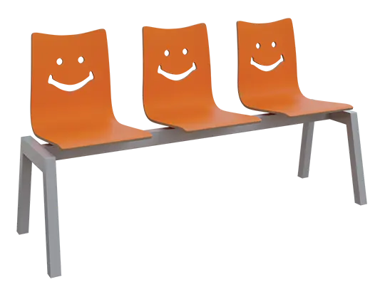 SMILE 3, dřevěná lavice do čekárny, 3-sedák, oranžová, kostra stříbrná